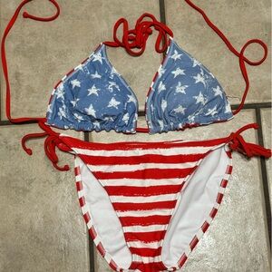 Xhilaration bikini reversible bathing suit 4th of July red white and blue L